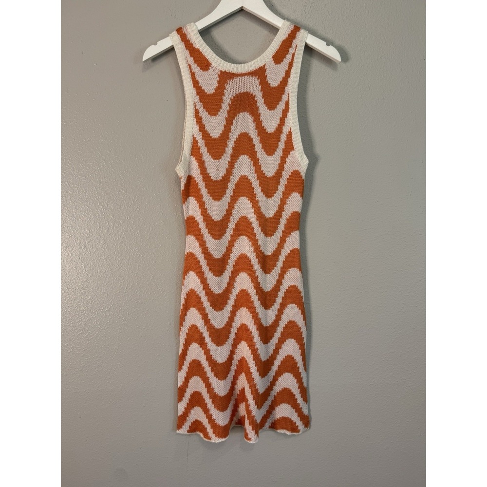 Orange Ivory Wave Knit Dress Open Back Sleeveless Bodycon Resort Size Small